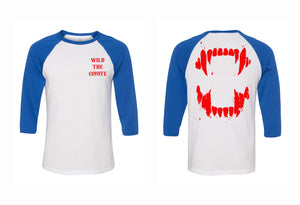 Shred white and blue fangs raglan T