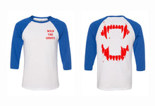 Load image into Gallery viewer, Shred white and blue fangs raglan T
